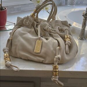Michael Kors Cream Roslyn Shoulder Bag with Gold Details
